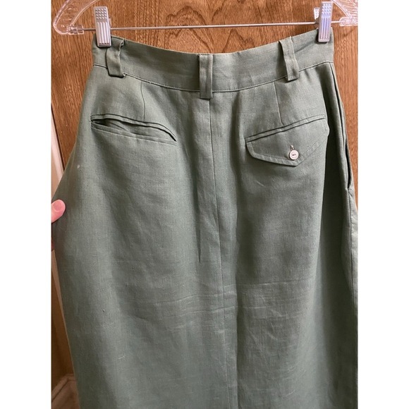 Vintage Ralph Lauren Italian Linen Pencil Skirt Sage Green Button Zip Slit Sz 8 - Picture 10 of 15